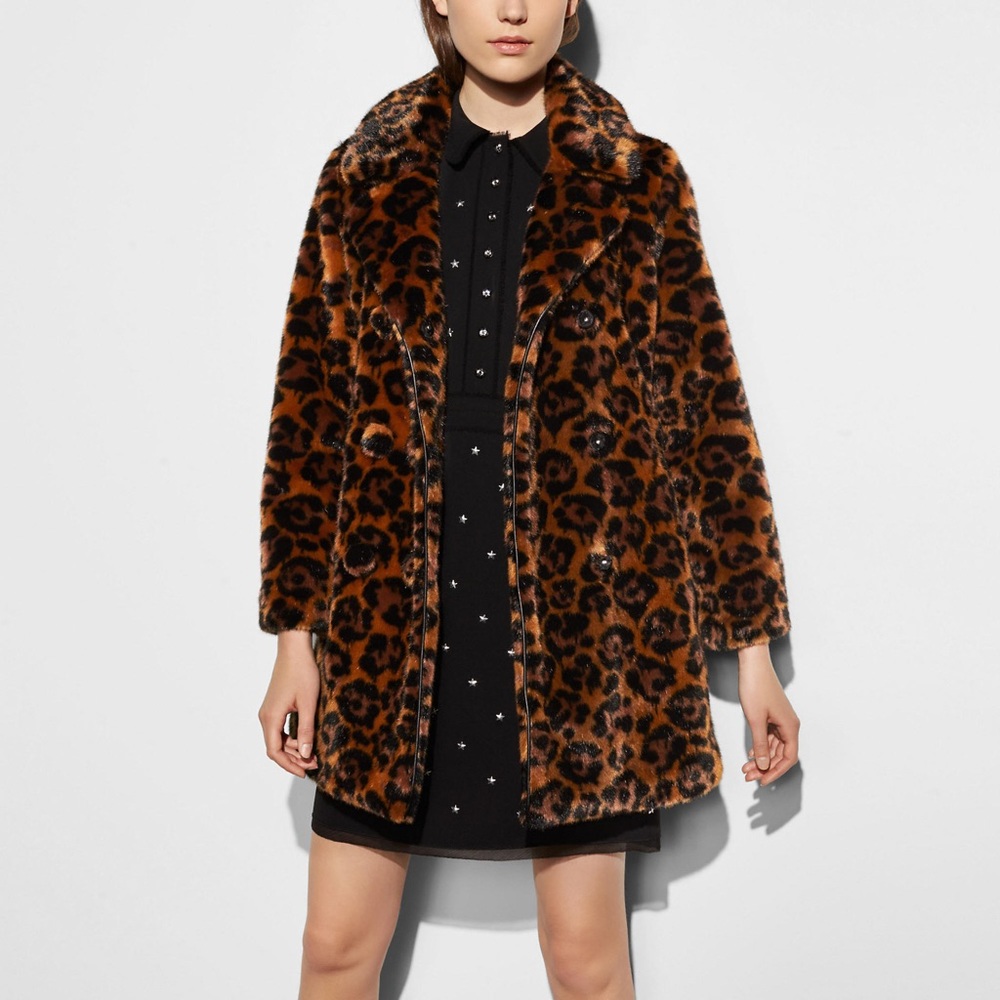 Coach 1941 Leopard Faux Fur Trench - Sz 4